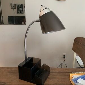 Arcadia Collection Gooseneck Lamp With Storage And Plug Outlet On Storage Bin